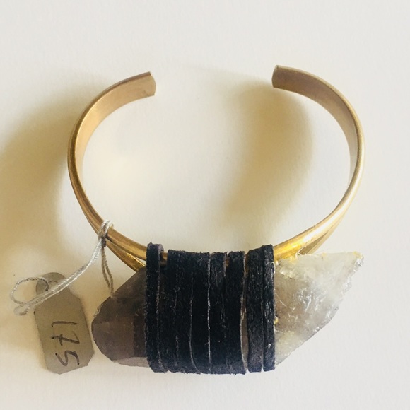 Jewelry - Smoky Quartz Crystal Leather Cuff Bracelet